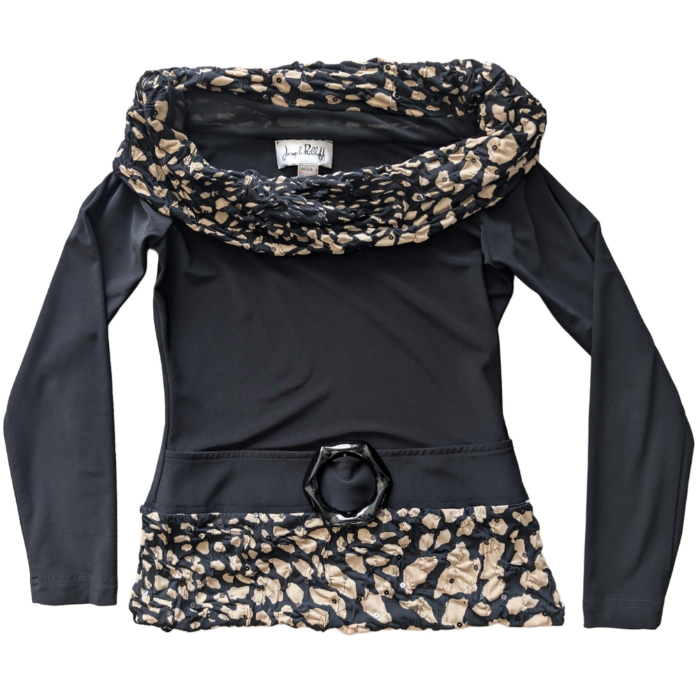 Vintage‎ Joseph Ribkoff Women's Size 4 Black & Patterned Off The Shoulder Top